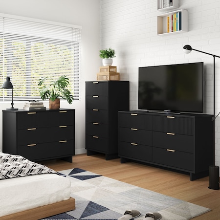 Manhattan Comfort Granville Black 5-Drawer Tall Dresser, 3-Drawer Standard Dresser and 6-Drawer Double Dresser GRAN032